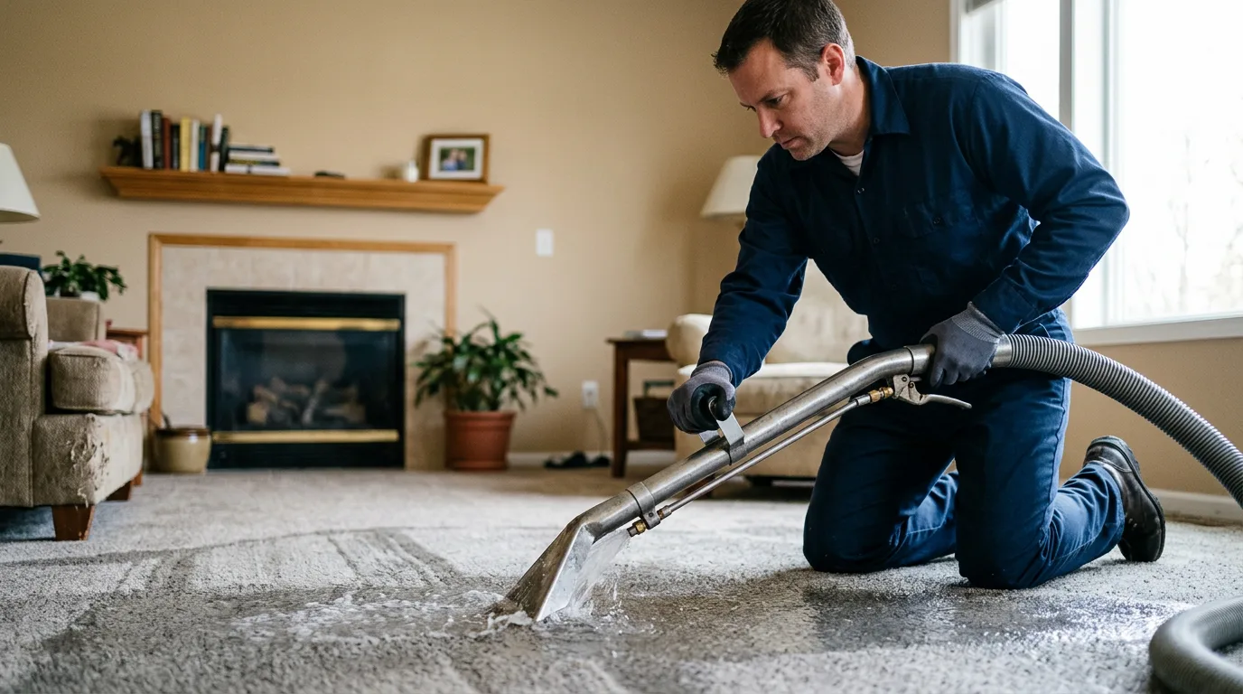 Water damage restoration technician working near Cromwell, CT